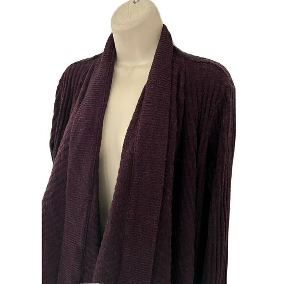 ATHLETA Tiburon Burgundy Cardigan Sweater Ribbed Sleeve Drape Open Front  Sz S - Picture 3 of 9